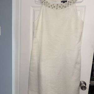Tahari Cream Mini Dress with Embellished Neckline